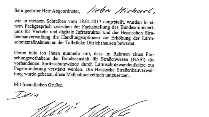 Uttrichshausen wird Modellprojekt des Bundes - 420.000 EURO für neuen Lärmschutz